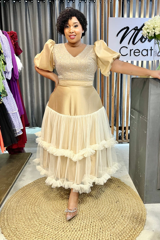 Gold Bedazzled Satin Belle