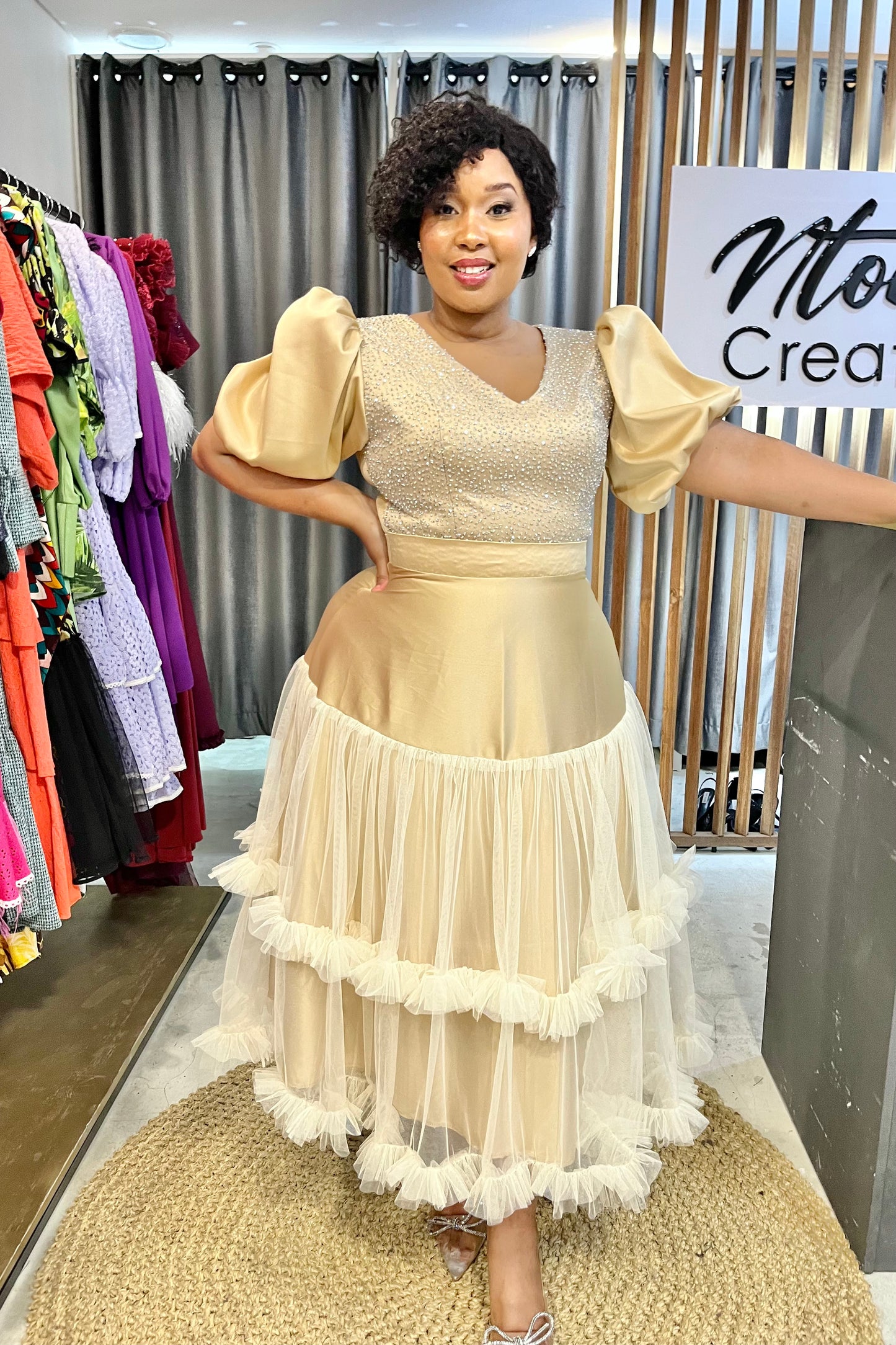 Gold Bedazzled Satin Belle