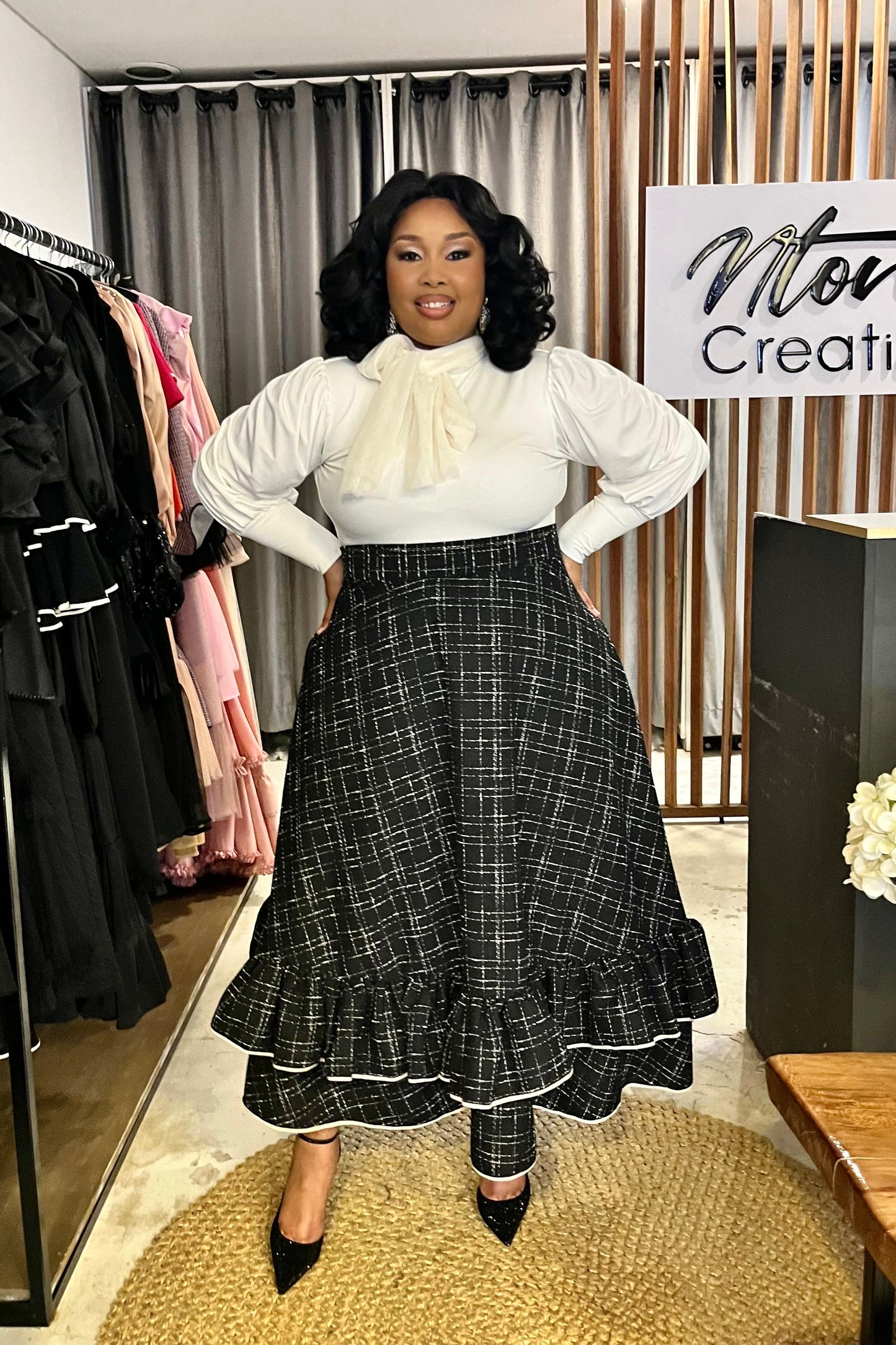 Monochrome Plaid Midi