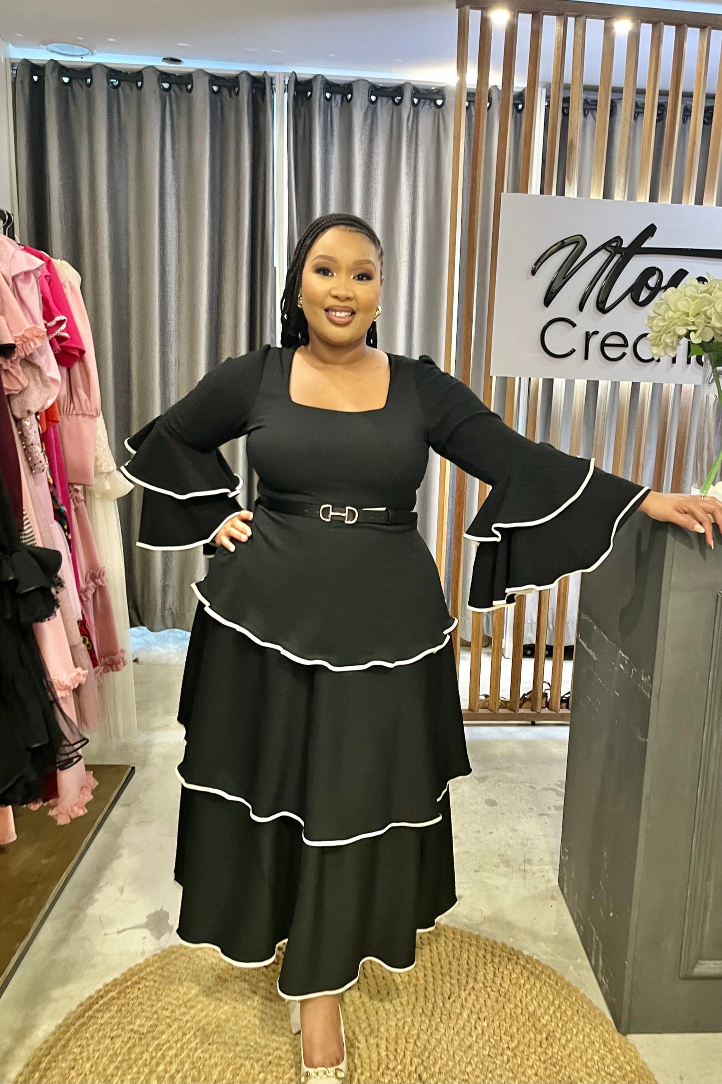 Black Mica Tiered Midi