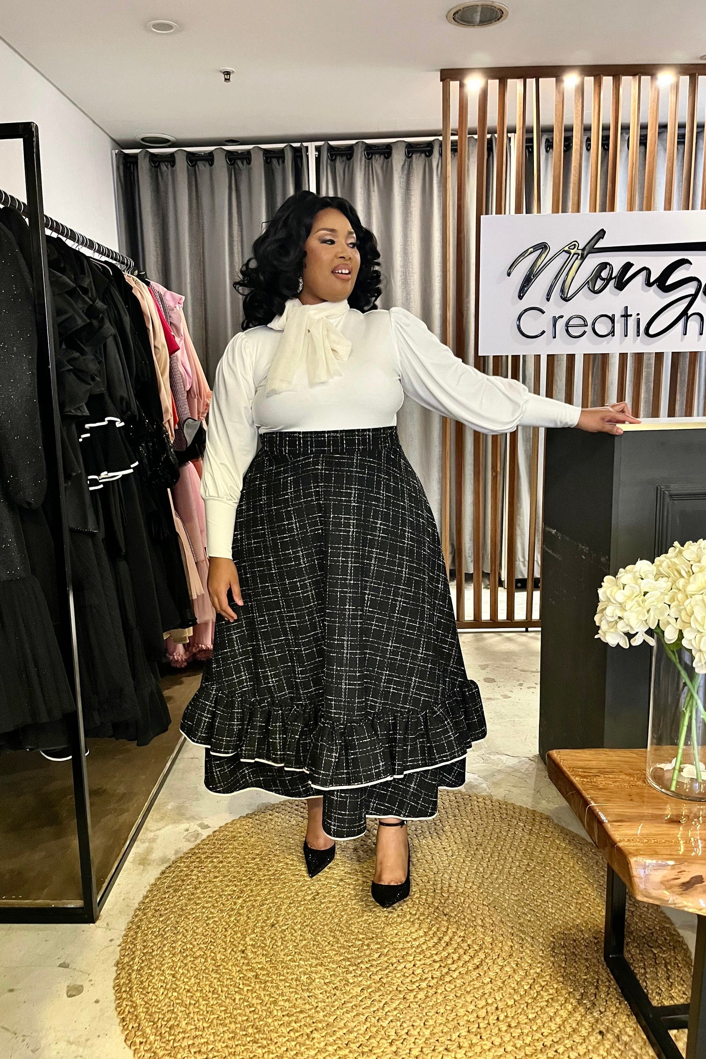 Monochrome Plaid Midi