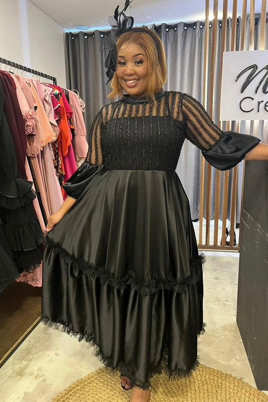 Black Twinkle Satin & Hat Outfit