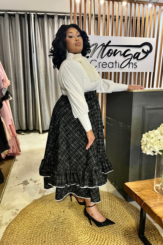Monochrome Plaid Midi