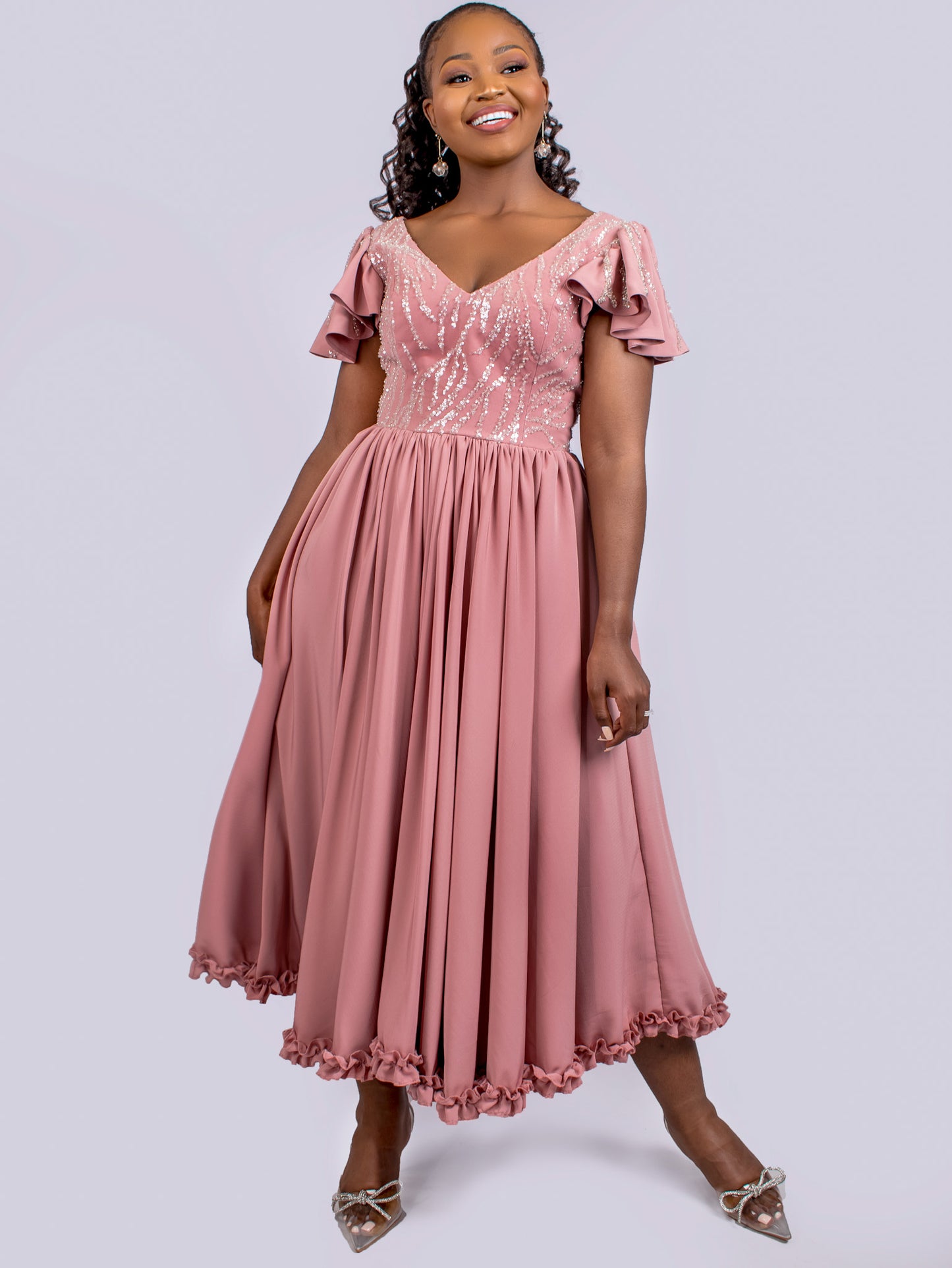 Pink Bedazzled Frilly Midi Spring